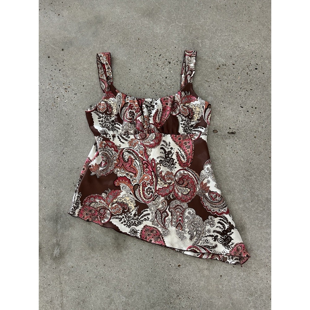 Vintage‎ Y2K Fairy Paisley Tank Top Maroon Ivory Self Esteem Medium Handkerchief